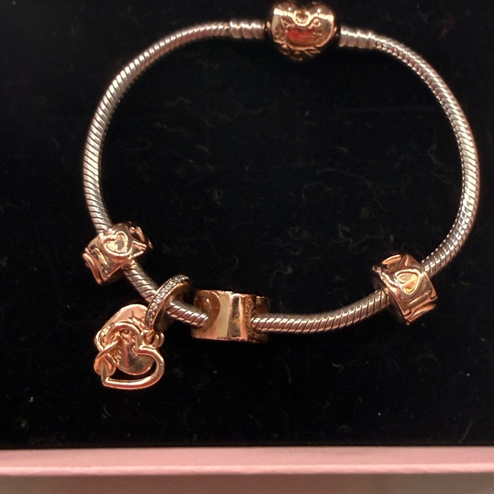 Pandora Gold and Silver with 2 Charms Bracelet - Picture 2 of 6